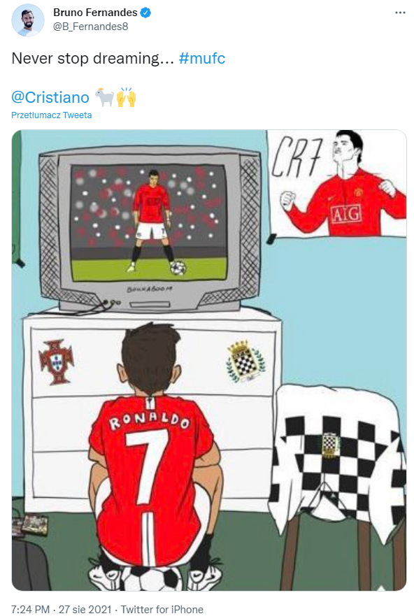 TWEET Bruno Fernandesa po transferze CR7 do Manchesteru United <3